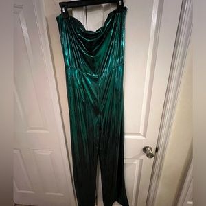 Fashion Nova Shiny Green Wide Leg Jumpsuit